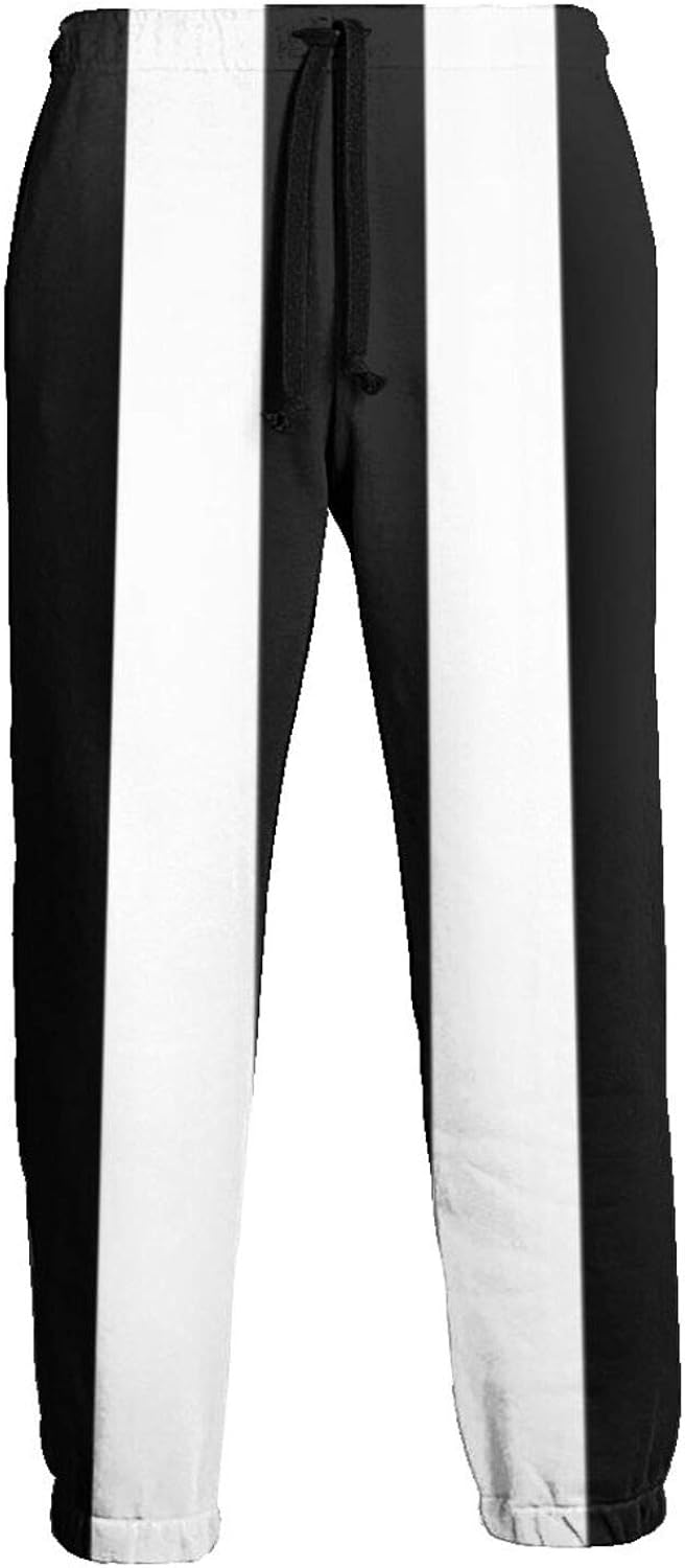 Cey99PA Mens Black and White Stripe Jogger Sweatpants, Drawstring