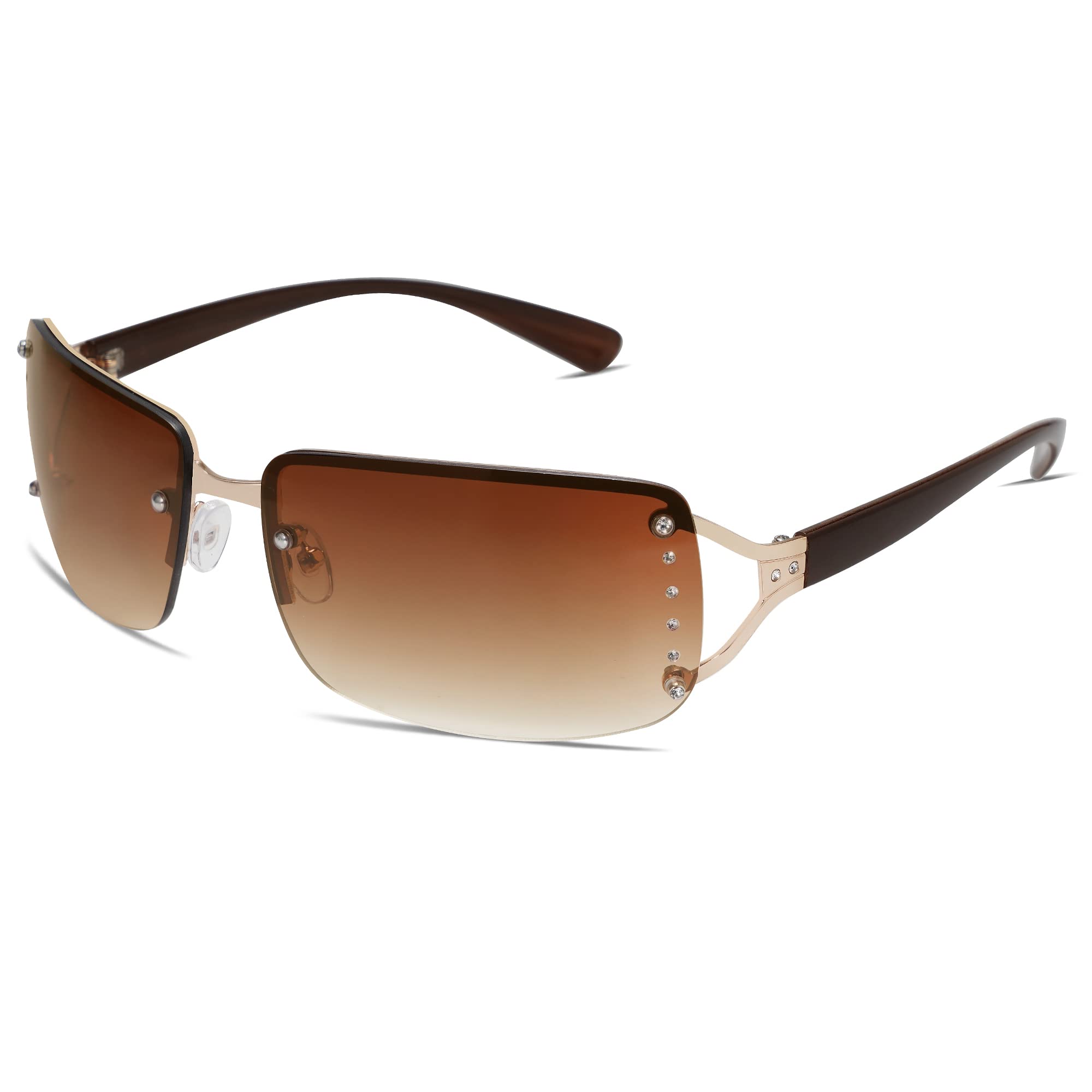 Photo 1 of VANLINKER Rimless Frameless Rectangle Sunglasses for Women Stylish Y2k Shades Brown Metal Frame VL9642