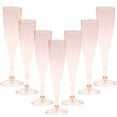 Homy Feel Rose Gold Glitter Plastic Champagne Flutes 30 Pack, 6.5 OZ Disposable Plastic Wine Glasses, Reusable Champagne Glasses, Mimosa Bar Glasses for Bridal Shower Birthday New Year Christmas
