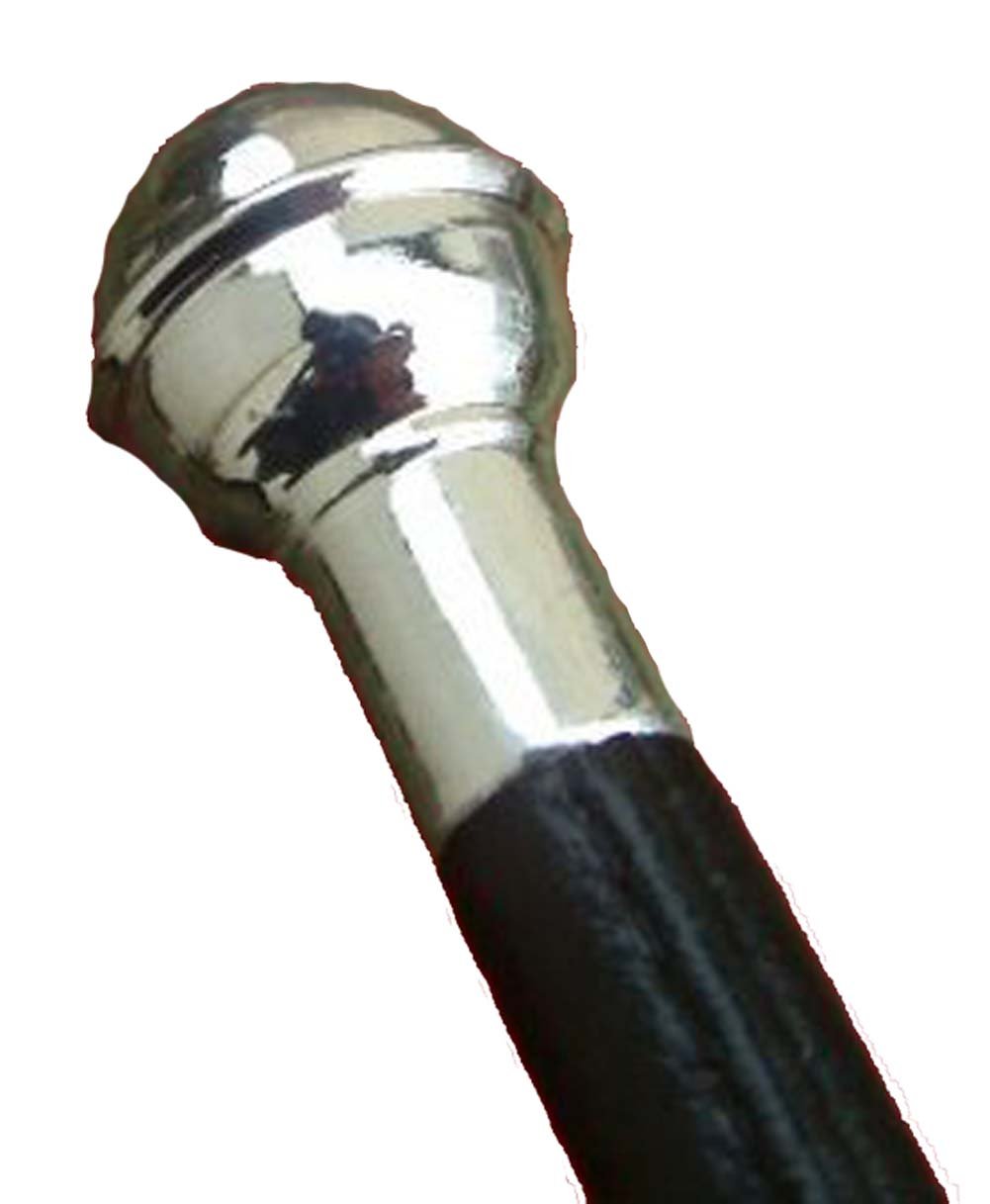 Fusions 24'' Black Leather Bound Show Cane Silver Coloured Metal Ball End and Tip Made In England, Fibreglass Centre,