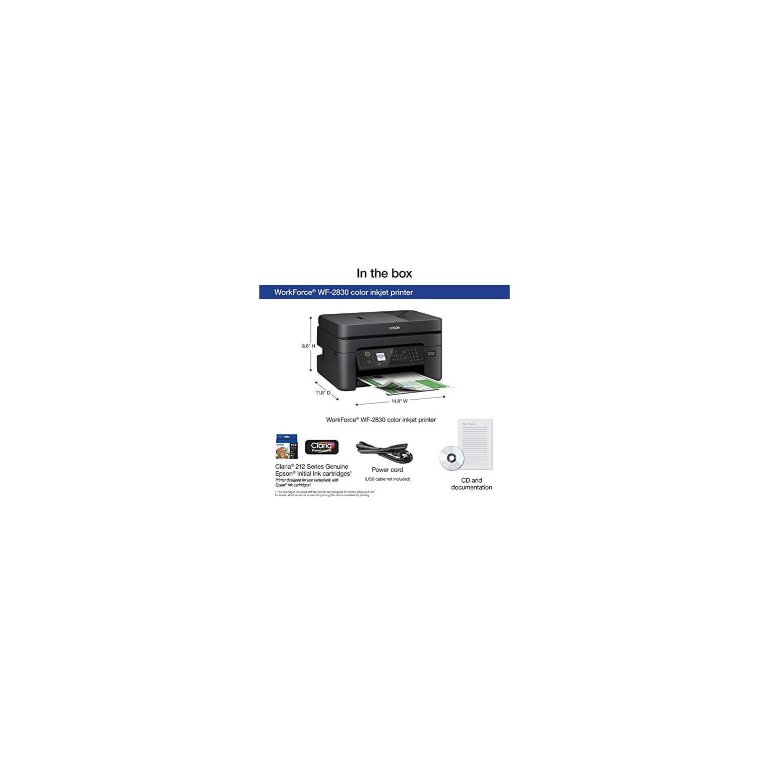 Epson Workforce WF2830 AllinOne Wireless Color Printer with Scanner