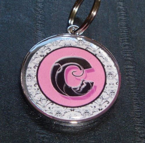Fancy Pink Damask Initial Pet ID Tag