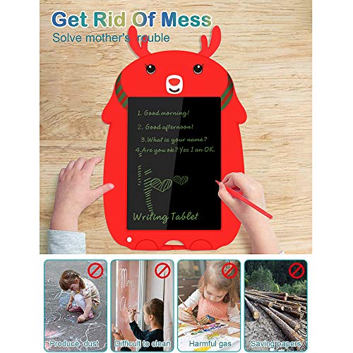 Deelife LCD Writing Tablet, 8.5Inch Elk Erasable Reusable Electronic Drawing Board, Colorful Screen Toddler Doodle Board Pad Tablet Gifts for Kids and Adults at Home, School and Office (Red)