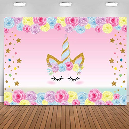 Unicorn Backdrop Birthday 3x5 ft Unicorn Photography Background for Girls Birthday Party, Rainbow Floral Backdrop Unicorn Party Supplies Studio