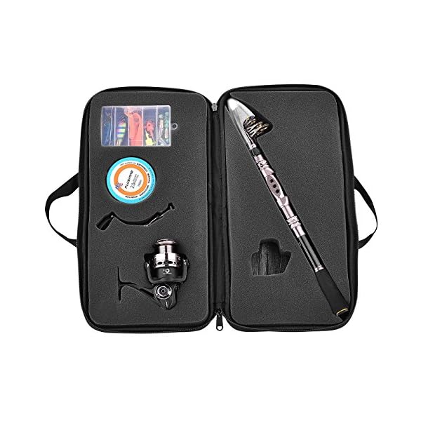 PLUSINNO-Spinning-Rod-and-Reel-Combos-FULL-KIT-Telescopic-Fishing-Rod-Pole-with-Reel-Line-Lures-Hooks-Fishing-Carrier-Bag-Case-and-Accessories-Fishing-Gear-Organizer