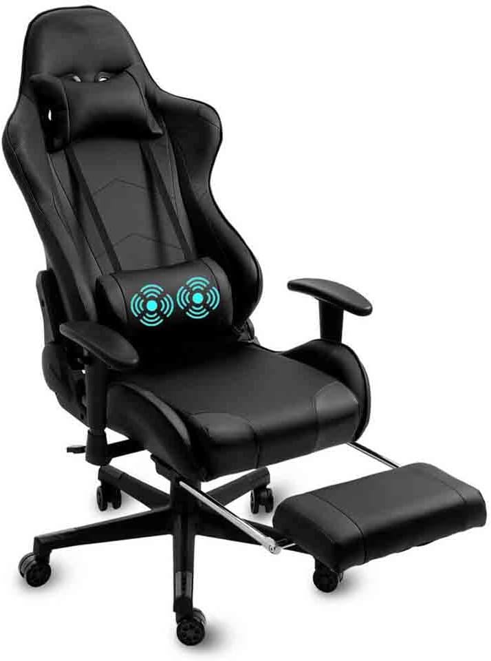 Amazon Com 350 Lbs Heavy Duty Sturdy Ergonomic Gaming Chair With High Back Footrest Adjustable Recliner With Headrest Lumbar Support Pillow High Back Ergonomic Leather Racing Executive Office Chair Black Kitchen