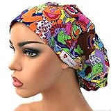 DK Scrub Hats Women’s Adjustable Bouffant Scrub Hat Ponytail Surgical Cap Retro Cartoon Characters