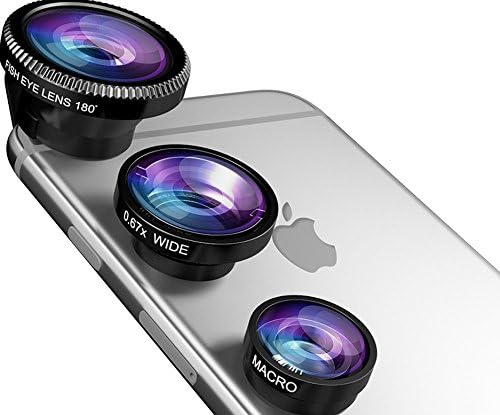 Oniza 3 in 1 Camera Lens Kit HD [Universal] for iOS Android & Samsung Galaxy Smartphones (iPhone 4 4S 5 5S 6 6S Plus and iPad) - Detachable 0.65x Wide Angle, 180° Fish Eye & Macro Lens [Easy Clip On]