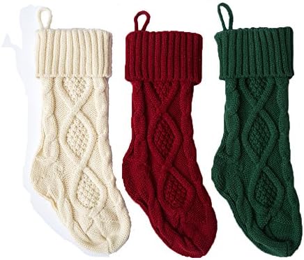 Funny Party Newest 3 Pack 15โ Knit Christmas Stockings,Wihte/Green/Red