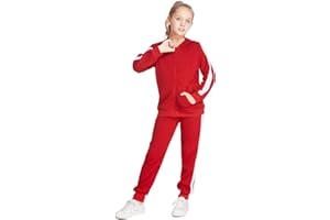 Boyoo Girls 2PCS Tracksuit Athletic Sweatsuits Sets Zip-up Hooded Sweatshirt and Jogger sweatpant Outfits for 5-13 Years