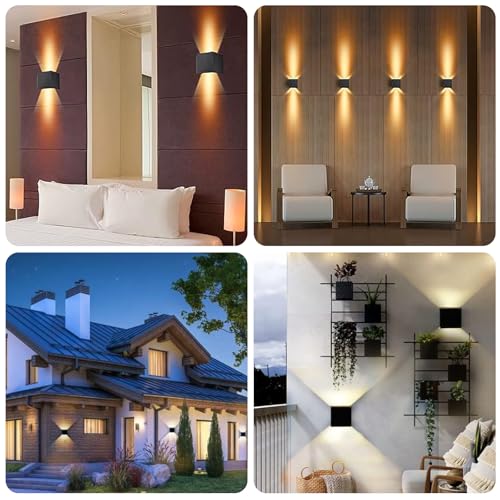 KIROGILY 4 Pcs Lampara de Pared Exterior, 12 W Lamparas de Pared Interior de Casas, Arbotantes de Pared, Iluminacion Hogar Muro, Impermeable IP65, Ángulo de Haz Ajustable Hacia Arriba Y Hacia Abajo