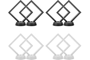 JZTang 8 Pcs 3D Floating Display Case Frame Display Holder Stands Transparent PE Film Storage Box for Jewelry Challenge Coin Medal Antique 4.33 x 4.33 x 0.8 inch Black and White