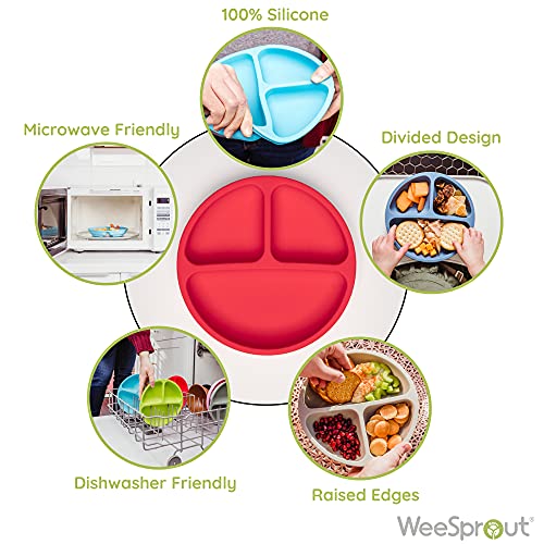 WeeSprout NonSuction Silicone Divided Plates (No Lids), 100 Food