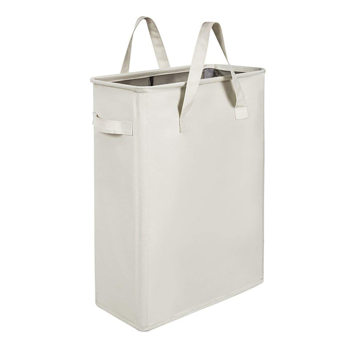 Chrislley Slim Laundry Basket Hamper Collapsible Handy Waterproof Bag Foldable Handle Oxford Cloth Basket Bin Organizer 44.5L（Beige）