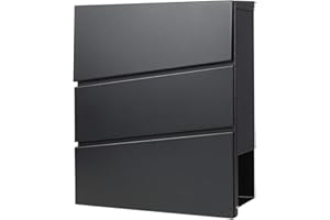 Decaller Metal Wall Mounted Mailboxes with Key Lock, Large Mail Box with Newspaper Compartment, Black, 13" x 14 2/5" x 4 1/5"