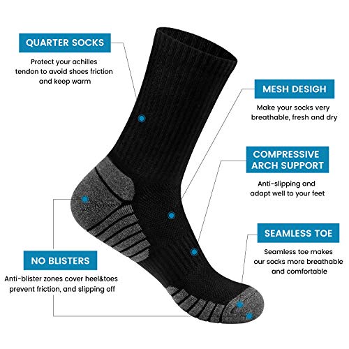 TANSTC Mens Socks, 6 Pairs Running Socks AntiBlister Cushioned Cotton