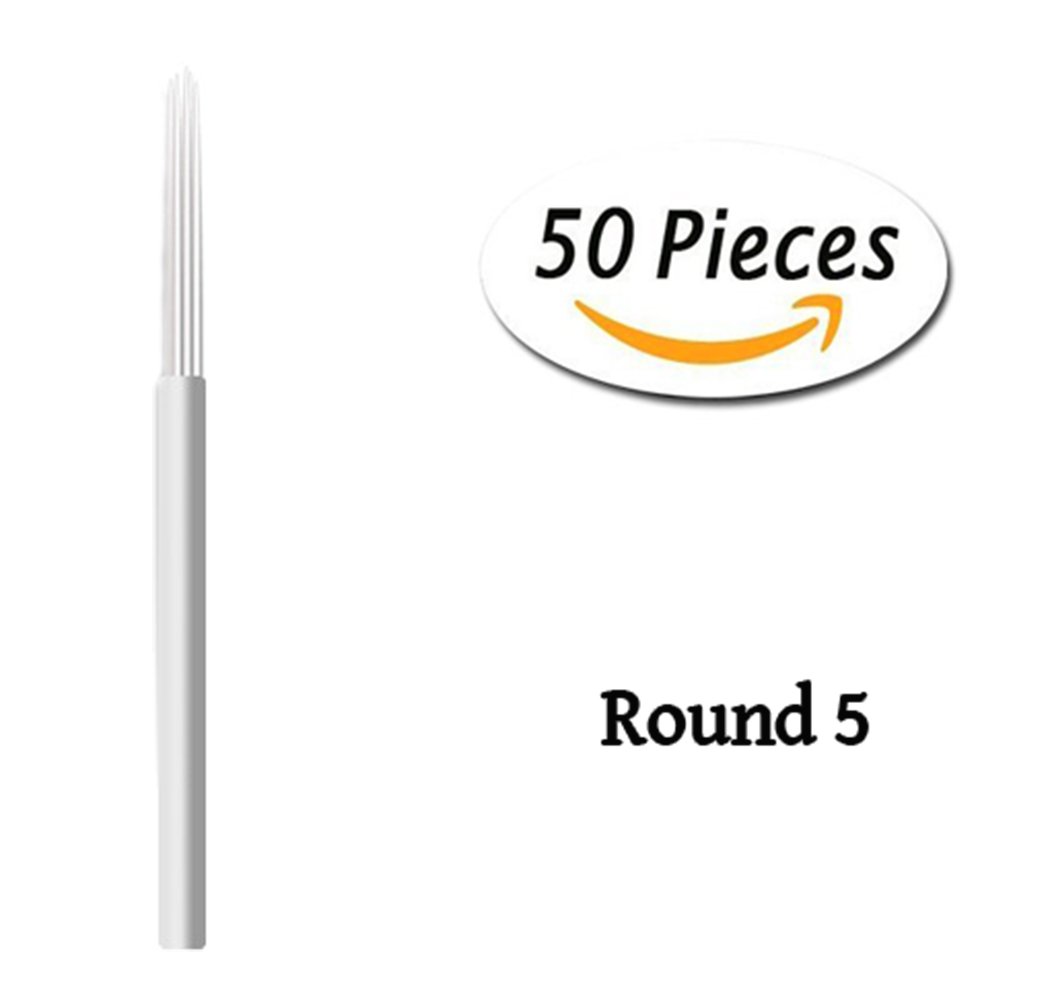Xiaoyu Round Microblading Needles, Manual Fog Needle Eyebrow Tattoo Pen for Permanent Makeup, 50PCS, 5R