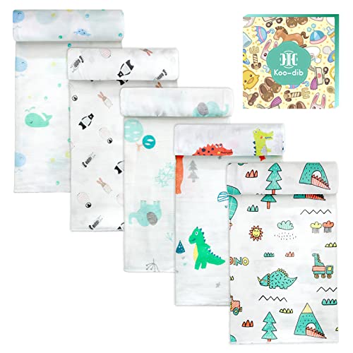 koo-dib Lot de 5 couvertures en mousseline pour bébé 80 cm × 80 cm 100 % coton pour bébé, grande mousseline d'emmaillotage, lingettes de douche pour nouveau-né