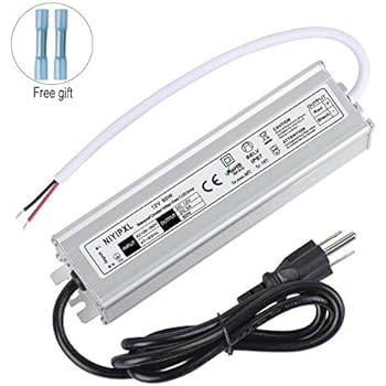 LED Driver 60 Watts Waterproof IP67 Power Supply Transformer Adapter 100V-265V AC to 12V DC Low Voltage Output with 3-Prong Plug 3.3 Feet Cable for LED Light, Computer Project, Outdoor Light