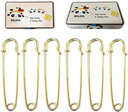 WELOYA Extra-LARGE 4" Steel Safety Pins - Blankets, Skirts, Kilts, Crafts 6Pcs Gold