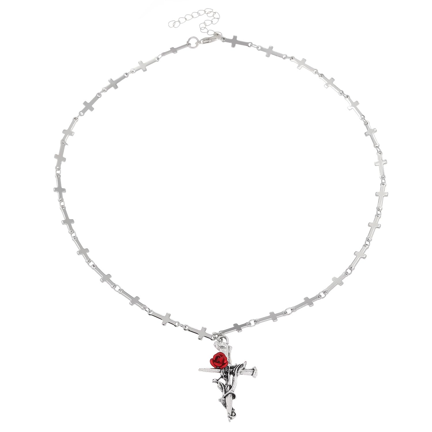 Photo 1 of ERLOSYA Vintage Rose Cross Pendant Necklace for Women,Trendy Cross Link Chain Rose Inlaid On The Cross Pendant Choker Dark Gothic Punk Rock Gift (599-cross necklace)