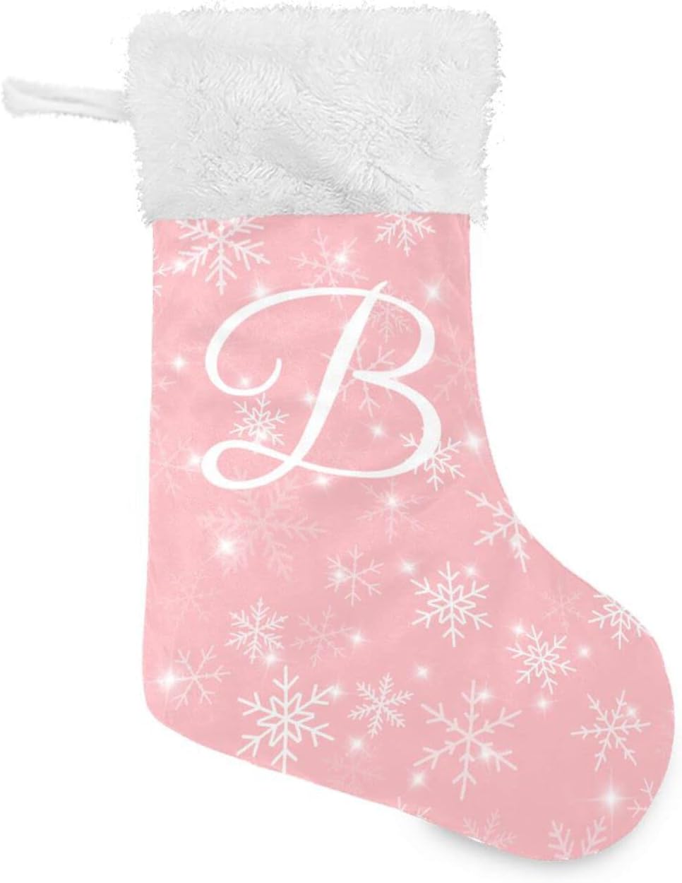 Stockings & Holders - DOMIKING Letter B Pink Large Christmas Stockings 1 Pack 17.1 Inches Fireplace Hanging Stocking Ornaments Xmas Decoration for Stairs Bed Mantle