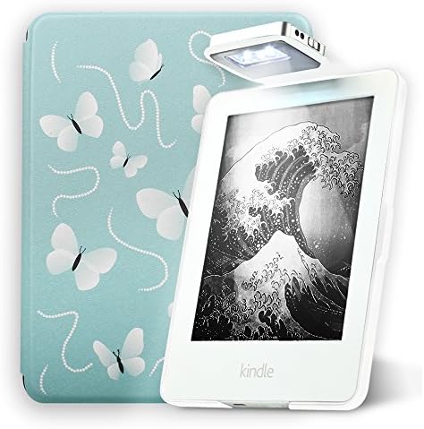 Young me Lighted Leather Case Rechargeable Light All-New Kindle E-reader Lightest Thinnest Protective Leather Cover Auto Wake/Sleep (does not fit Kindle Paperwhite), Buttefly