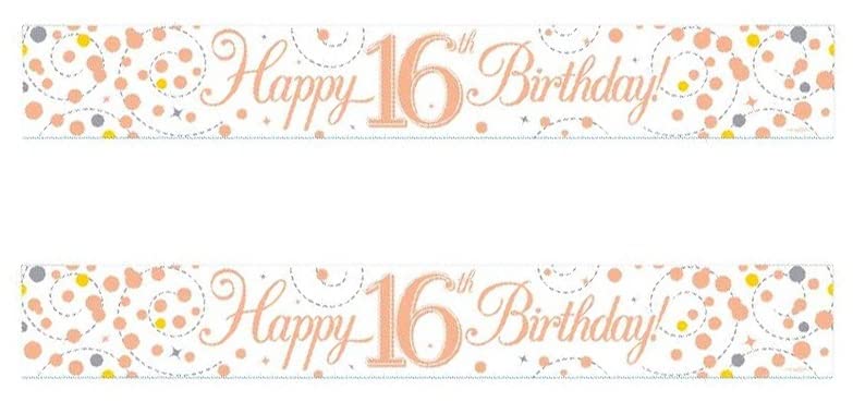 Partyangels 2 PACKS of 16th Birthday Banner / Sparkling Fizz Age 16 Birthday White & Rose Gold Holographic Party Banner Decorations