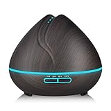 KBAYBO 400ml Humidifier Aroma Essential Oil Diffuser Ultrasonic Air with Wood Grain 7 Color Changing LED Lights for Office Home Bedroom (Dark Wood) (Dark Wood)
