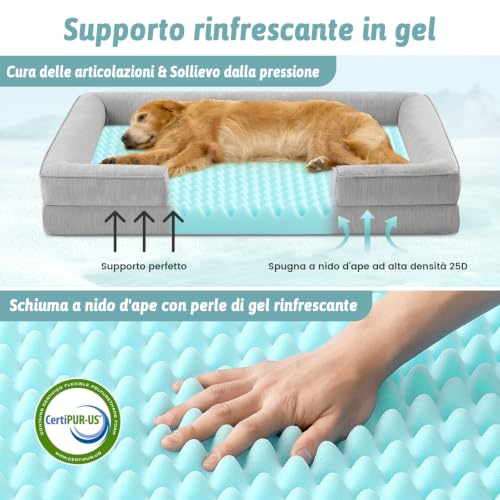 COZY KISS Q-Max Refreshing Dog Sofa, 0.4 cm Summer Dog Bed, Orthopaedic Dog Sofa Indoor Large Size, Waterproof Removable and Washable Bed, Grey, XL (112 x 81 x 18 cm)