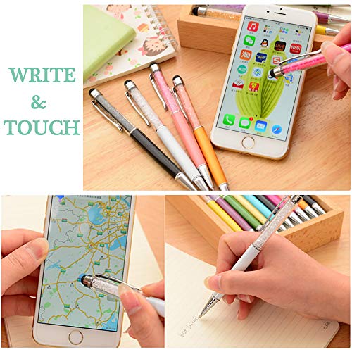 Qpower 20pcs Retractable Ballpoint Pen, Bling Stylus Pen, Crystal Diamond Screen Touch Pen, Capacitive Pens for Phones, iPhone, iPad, Kindle, Note, Tab, Office School Stationery supplies(20 color