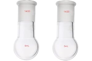 Laboy Glass 5mL Round Bottom Boiling Flask, Single Neck Heavy Wall Borosilicate with 14/20 Joint – Heating, Reaction & Receiving Flask for Organic Chemistry Lab Use(Pack of 2)