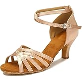 Yokala Ballroom Latin Salsa Dance Shoes Women Low Heel Practice Dancing Sandals for Social Dance Beginner S04 (8,Nude-1.5 Inch Heel)