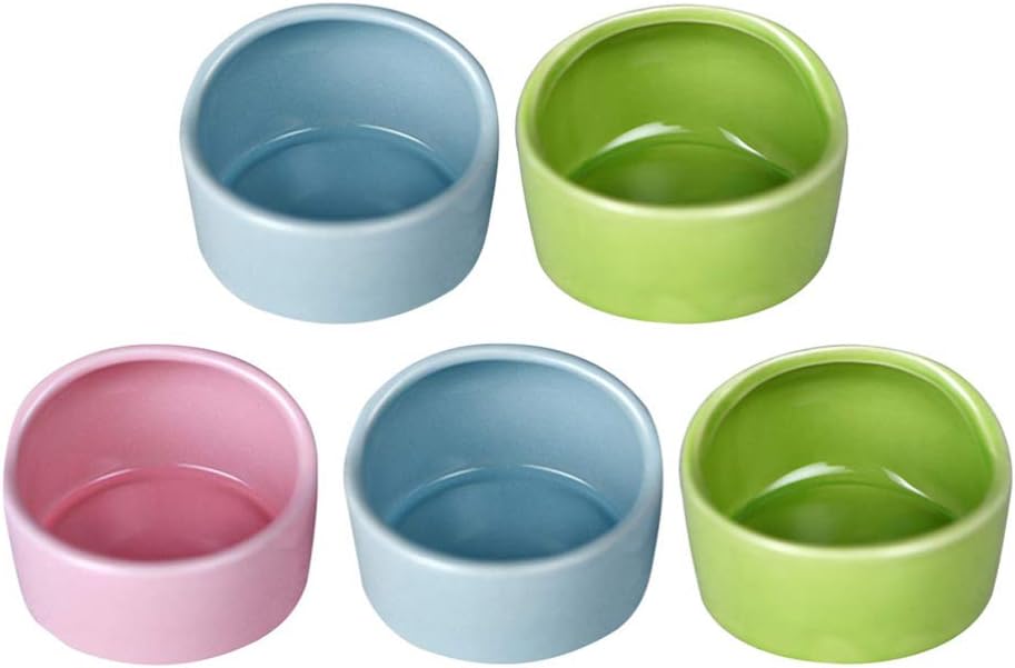 Balacoo 5pcs Pet Hamster Feeding Bowls Ceramic Small Animal Dishes Food and Water Bowl for Mouse Guinea Pig Hedgehog (Random Color)