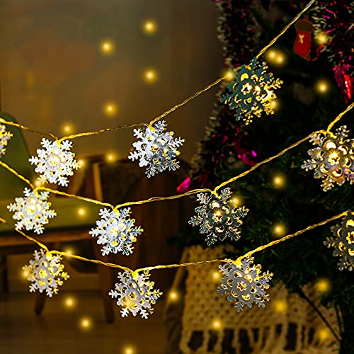 MILEXING Christmas Decorations, 2 Modes 20 LED Christmas Snowflake String Lights Battery Operated, Christmas Lights for Indoor Outdoor Christmas Decor Patio Garden Party