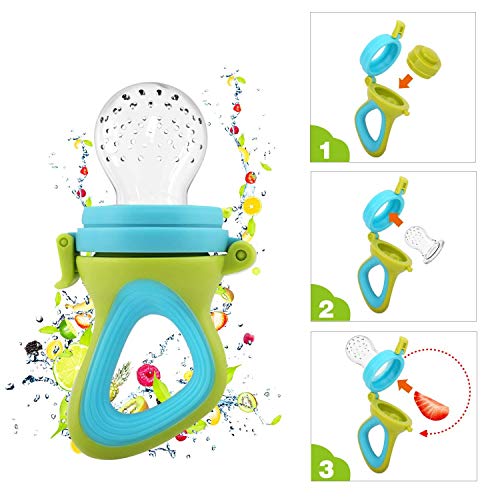 Vanly Baby Fresh Fruit Feeder Pacifier - 3 Different Sized Silicone Pouches, Fresh Food Feeder with Ring Holder, Baby Feeding Teething Toys Set