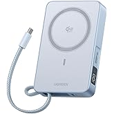 UGREEN MagFlow Qi2 25W 10000mAh Power Bank Batería Externa con MagSafe, 30W Cable USB-C Integrado, Carga Inalámbrica Magnétic