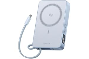 UGREEN MagFlow Qi2 25W 10000mAh Battery Pack Power Bank with MagSafe, Built-in Cable Magnetic Wireless Charging, 30W USB-C Fa