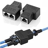 RJ45 Splitter Connector Adapter, Wuedozue USB to RJ45 Port Dual Female 1 to 2 8P8C Ethernet Plug LAN Network Socket Adapter for Cat5, Cat5e, Cat6, Cat7 (Black)