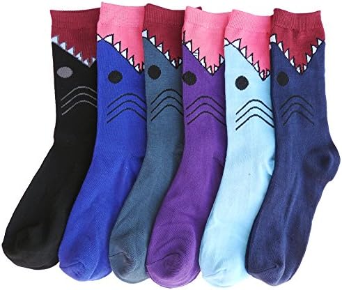 RSG Hosiery Women's & Teens Fun & Funky Crew Socks 6-Pack (Sharks)