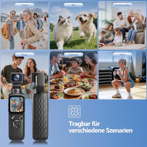 H-Bocam Vlog Camera 4K WLAN 75MP Vlogging Camera, 1.72 Inch Touch Screen, Quick Focus, Face Tracking, Small Handheld Camera for Travel, Outdoor Sports, with Tripod, 16GB Card, 2400mAh Battery