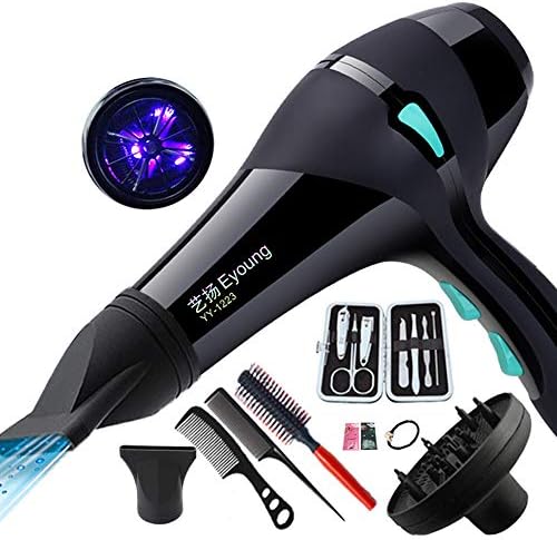 Hair Dryer 2000W With 7 Pieces Of Accessories Negative Ions Are Quickly Dried With Overheat Protection Automatic Power Off Salon Tools Household(Black)