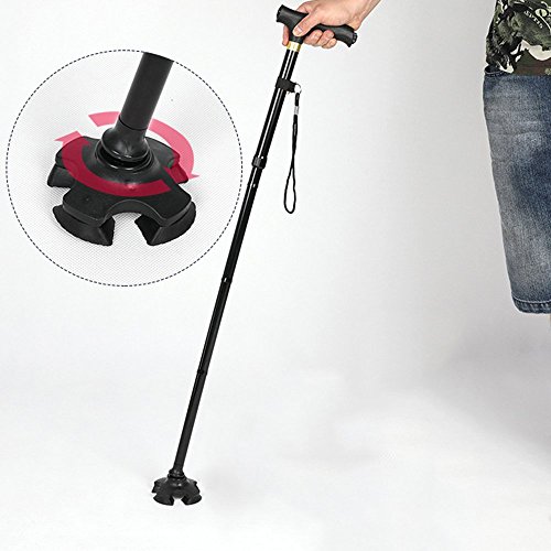 HaiYC 1 Pc Adjustable Folding Walking Cane Adjustable & Portable Aluminum Alloy LED Walking Stick Mobility Aid for Old Gentleman or Lady Black