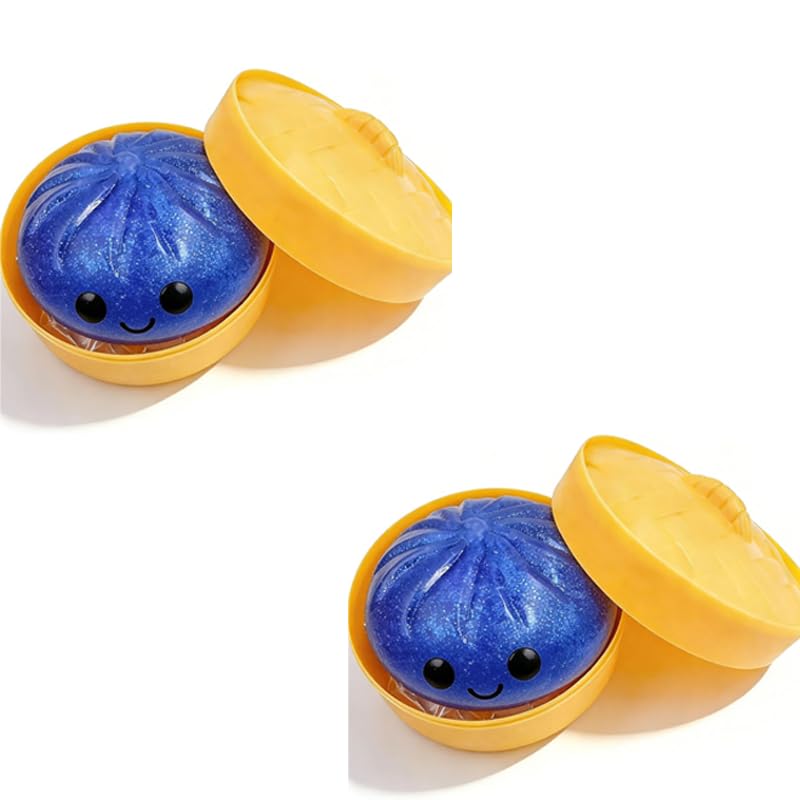 Glitter Dumpling, Glitter Dumpling Squishy Box, Dumplings Squishy, Anxiety Relief Fidget, Soft Squeeze Decompression Dough (Blue - 2pcs)