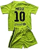 2014/2015 FC BARCELONA THIRD LIME GREEN LIONEL MESSI (10) FOOTBALL SOCCER KIDS JERSEY & SHORT