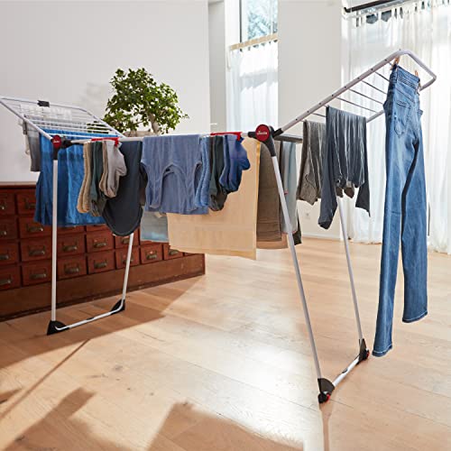 Vileda - Infinity Flex Airer - Expandable and Adaptable Foldable Indoor Clothes Airer - XXL Anti-Fingerprint Tubes - Table-Size Clothes Airer for Large Rooms - Large Steel Airer