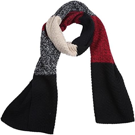 Unisex Winter Thick Cable Knit Warm Scarf Wrap Chunky Scarf Soft & Warm Neck Scarf black red