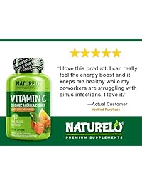 NATURELO Premium Vitamina C con Acerola Cereza Orgánica y Citrus Bioflavonoides -...