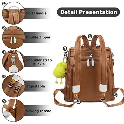 UHIW Backpack Purse for Women Backpacks Fashion Leather Bookbag Pu Handbags And Shoulder Bags with Tassel (Brown)