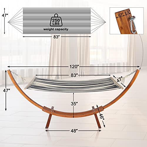 LAZZO 10 Ft Curved Wood Hammock Stand with Portable Hammock, Indoor & Outdoor Pine Hammock Arc